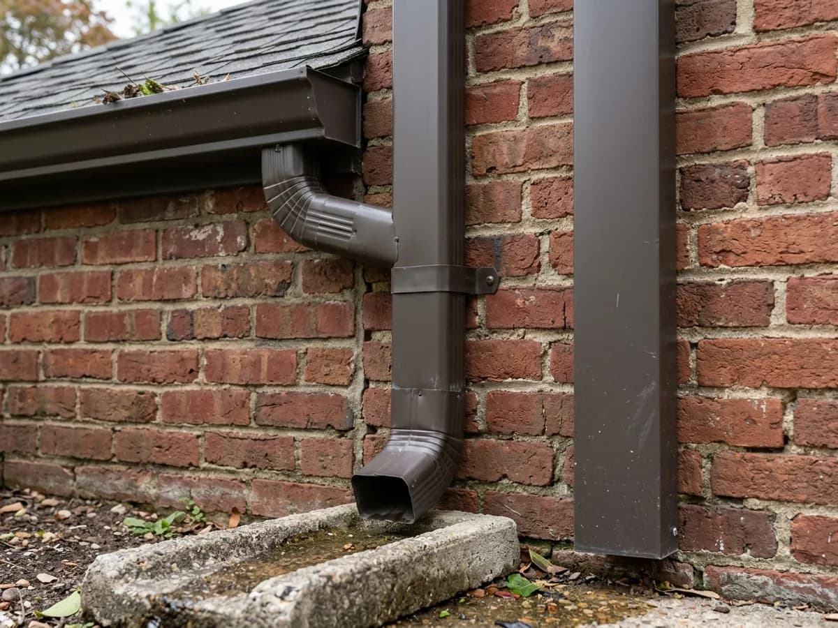 3x4 smooth rectangular downspout running to a splash block