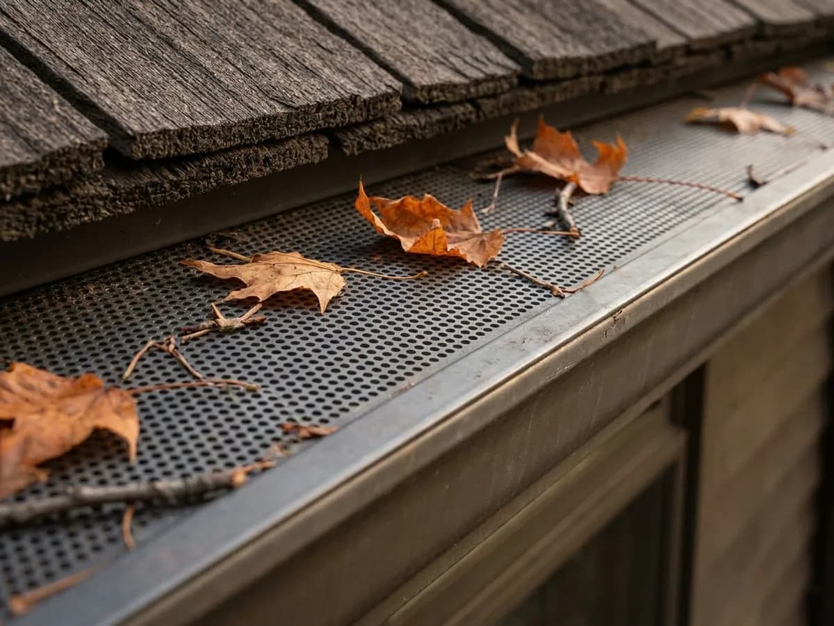 Perforated aluminum screen guard over a K-style gutter